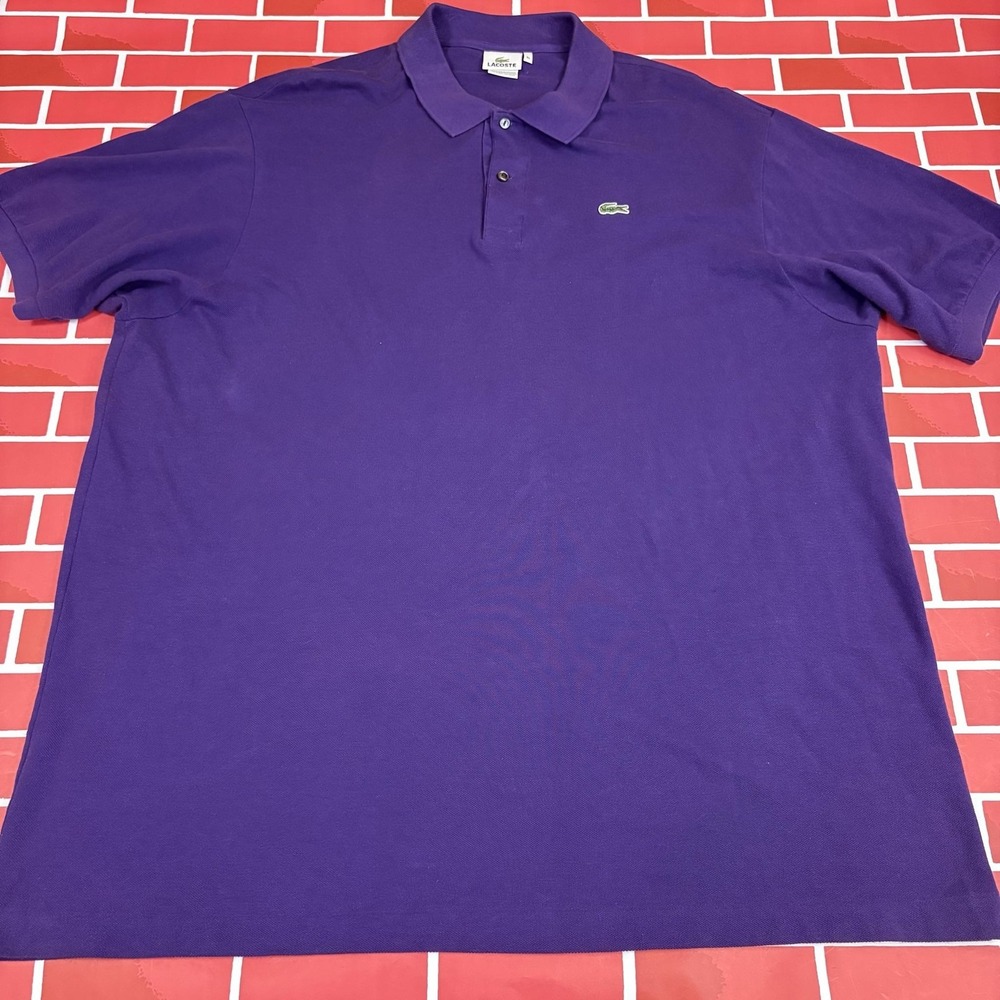 Lacoste Polo Shirt Mens 4XL Purple Cotton Knit Croc Logo Classic Short Sleeve